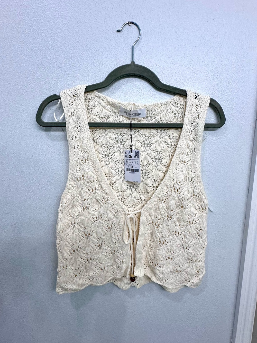 stradivarius Cream Crochet Tie-Front Tank